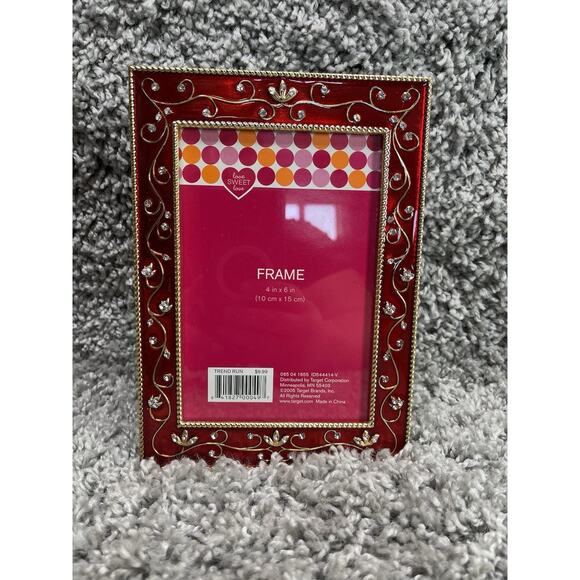 Love Sweet Love Metal Picture Frame 4”x6” Red And Gold Flowers Home Decor New - Picture 1 of 8